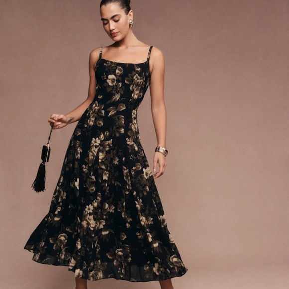 Reformation Dresses & Skirts - Reformation Black and Cream Floral Midi Dress